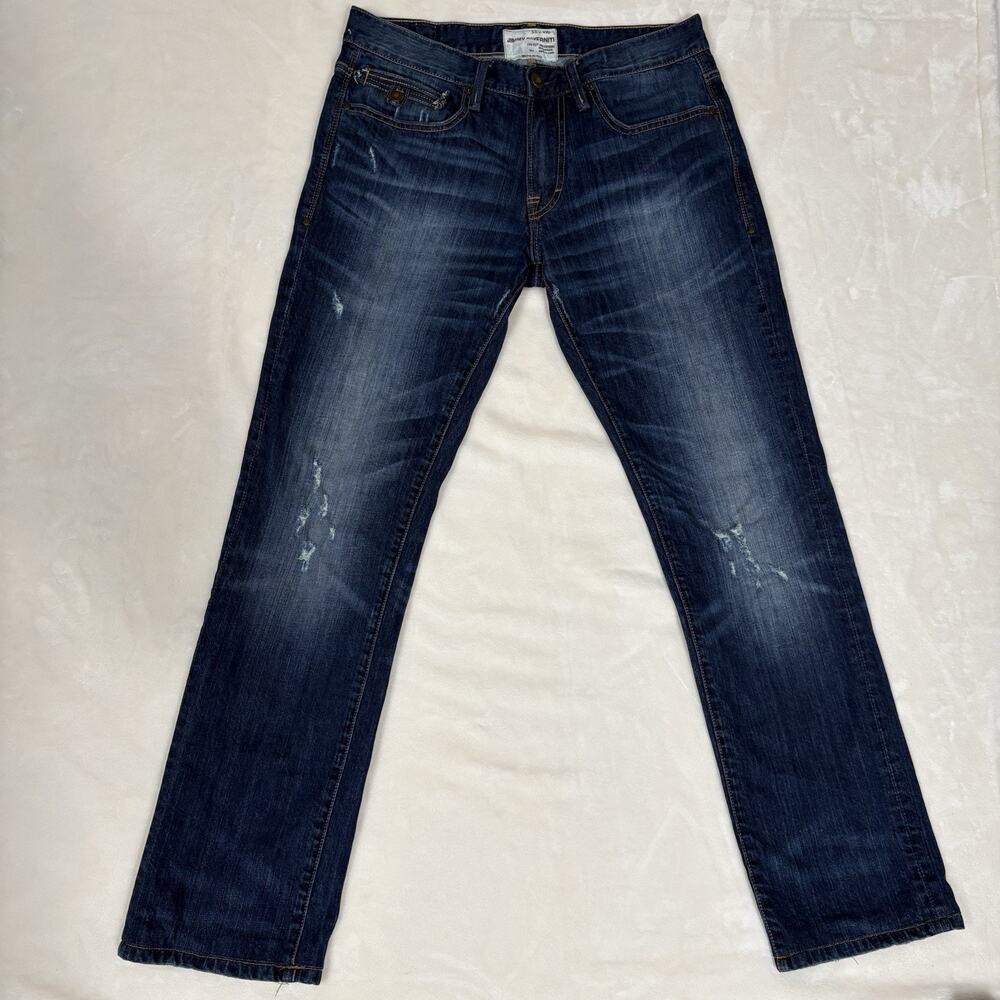 Jimmy Taverniti Mens Slim Straight Jeans 32 Waist Dark Wash Stretch Distressed